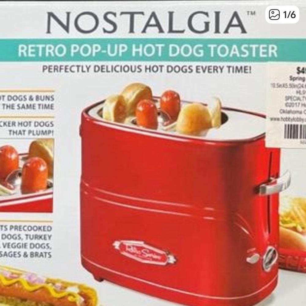 Nostalgia Red Retro Pop-Up Hot Dog Toaster NWT